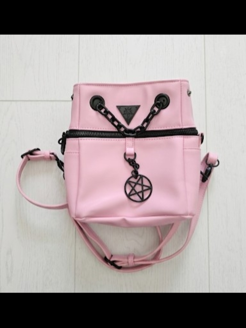 Blackcraft Cult Pink Crossbody Backpack with Black Hardware